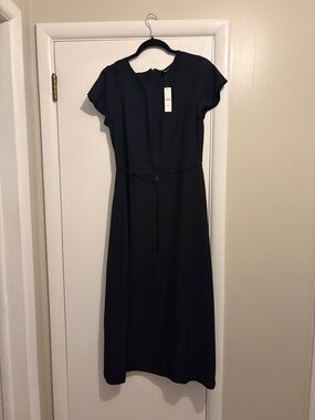 J. Crew Black Short Sleeve Midi Dress with Waist Tie